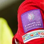A detail view of the UEFA Women's European Qualifiers logo is seen a jersey during the FIFA Women's World Cup 2027 Qualifier match between Switzerland and Malta at AIL Arena on June 05, 2026 in Lugano, Switzerland.
