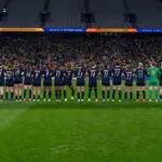 The USWNT celebrates Pride by wearing rainbow numbers during an international friendly match between Brazil and United States at Neo Quimica Arena on June 6, 2026 in Sao Paulo, Brazil.