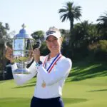 Nelly Korda of the United States poses with The Harton S. Semple Trophy on the 18th green after putting to a victory the during the final round of the U.S. Women's Open presented by Ally 2026 at Riviera Country Club on June 07, 2026 in Pacific Palisades, California.