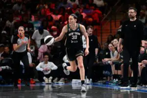 Breanna Stewart #30 of the New York Liberty handles the ball during the game against the Atlanta Dream during the 2026 WNBA Commissioner's Cup on June 11, 2026 at Gateway Center Arena.