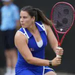 Emma Navarro of the United States competes during the Round of 32 match at the 2026 Lexus Nottingham Open Women's tennis tournament at the Nottingham Tennis Centre in Nottingham, England.