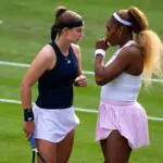 Serena Williams of the United States and Karolina Muchova of the Czech Republic in action against Giuliana Olmos of Mexico and Erin Routliffe of New Zealand in the first round of doubles on Day Two of the 2026 Berlin Tennis Open.