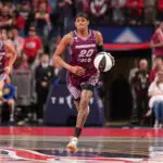 Brittney Sykes #20 of the Toronto Tempo handles the ball during the game against the Indiana Fever.