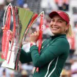Donna Vekic of Croatia poses for a photo with the HSBC Championships 2026 Winners Trophy following victory over Emma Raducanu of Great Britain during the Women's Singles final match on Day Seven of the HSBC Championships at The Queen's Club.
