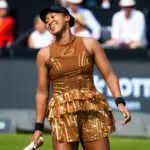 Naomi Osaka of Japan in action against Elise Mertens of Belgium in the second round on Day Three of the Bad Homburg Open on June 23, 2026 in Bad Homburg, Germany.