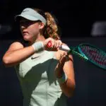 Mirra Andreeva in action against Ekaterina Alexandrova in the second round on Day Four of the Bad Homburg Open on June 24, 2026 in Bad Homburg, Germany.