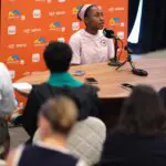 Coco Gauff (USA) speaks to the media during Media Day on Day 1 of the 2026 Miami Open at Hard Rock Stadium.