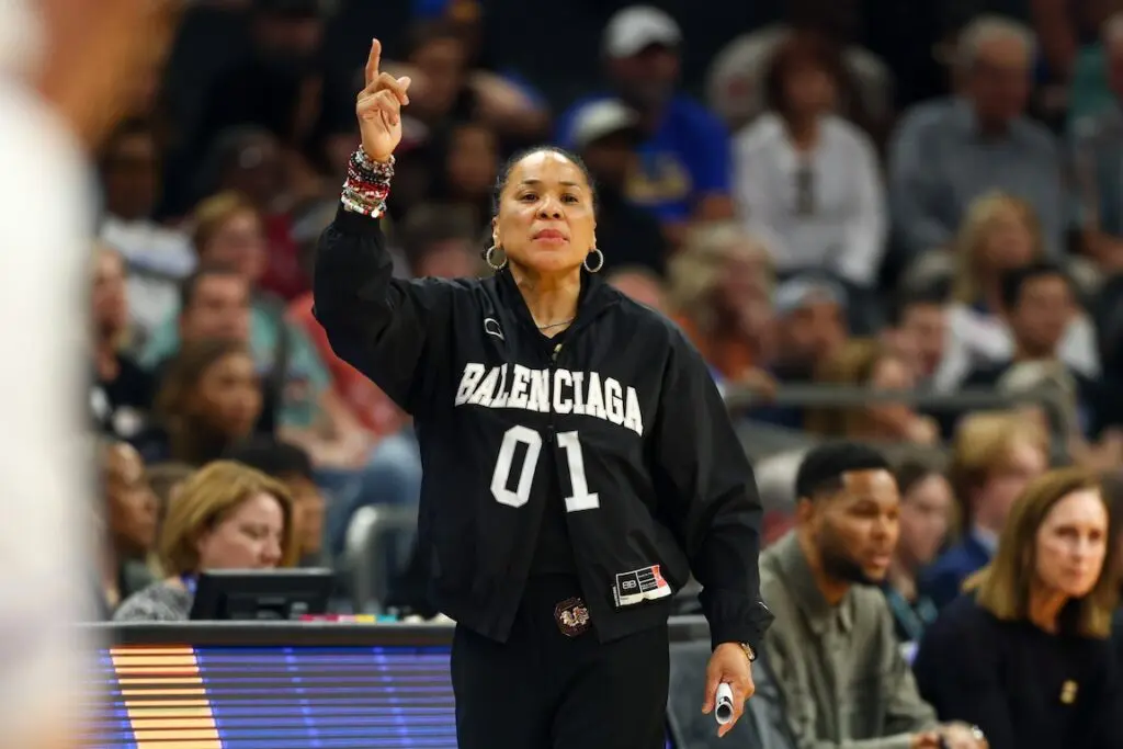 South Carolina Gamecocks head coach Dawn Staley gestures in the first quarter against the UCLA Bruins during the National Championship game of the women's 2026 NCAA Tournament at Mortgage Matchup Center ahead of making the TIME 100 Most Influential People in Sports list.
