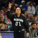 South Carolina Gamecocks head coach Dawn Staley gestures in the first quarter against the UCLA Bruins during the National Championship game of the women's 2026 NCAA Tournament at Mortgage Matchup Center ahead of making the TIME 100 Most Influential People in Sports list.