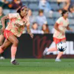 Portland Thorns FC midfielder Deyna Castellanos (10) dribbles the ball in the second half against Racing Louisville FC.