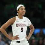 Atlanta Dream forward Angel Reese (5) looks on against the Minnesota Lynx in the first half at Target Center.