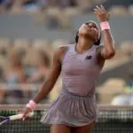 Coco Gauff of the United States reacts during her match against Anastasia Potapova of Austria on day seven at Stade Roland Garros ahead of Sabalenka vs Osaka clash.