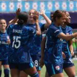 San Diego Wave FC forward Trinity Byars (15) celebrates her goal against the Chicago Stars FC during the second half at Northwestern Medicine Field at Martin Stadium to top the NWSL standings.