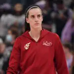Indiana Fever guard Caitlin Clark (22) warms up before the game against the Golden State Valkyries