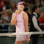 Mirra Andreeva celebrates winning her match against Sorana Cirstea of Romania on day 10 at Stade Roland Garros.