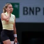 Maja Chwalinska of Poland celebrates winning her match against Anna Kalinskaya on day 10 at Stade Roland Garros.
