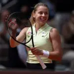 Maja Chwalinska of Poland celebrates winning her match against Anna Kalinskaya on day 10 at Stade Roland Garros before her WTA rankings surge.