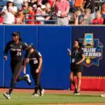 WCWS and Texas Tech Red Raiders pitcher Nijaree Canady warms up before Game 1 of the NCAA softball Women's College World Series finals between the Texas Longhorns and the Texas Tech Red Raiders at Devon Park in Oklahoma City, Wednesday, June 3, 2026.