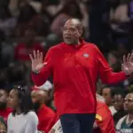 ead coach Sydney Johnson reacts during the game against the Atlanta Dream at Gateway Center at College Park.