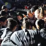 Toronto Tempo huddle up before the start of the game against the Chicago Sky at Coca-Cola Coliseum.