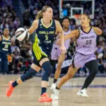 Dallas Wings guard Paige Bueckers (5) drives during the third quarter against the Golden State Valkyries at Chase Center.