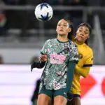 Washington Spirit forward Trinity Rodman (2) takes control of the ball in front of Utah Royals defender Kameron Simmonds (6) in the first half at Audi Field.