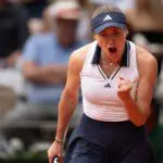Elina Svitolina of Ukraine reacts during her match against Belinda Bencic of Switzerland on day eight at Stade Roland Garros.