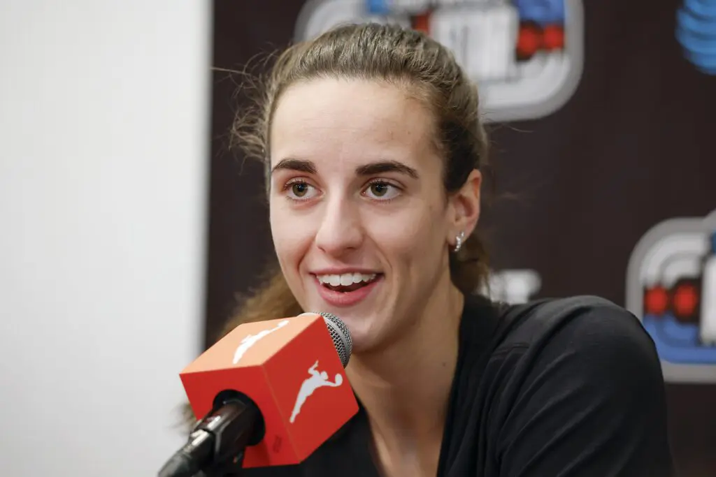Indiana Fever guard Caitlin Clark speaks during WNBA All-Star Weekend Media Day at Obama Presidential Center.