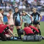 Jul 24, 2026; Portland, Oregon, USA; Gotham FC defender Emily Sonnett (6) is attended to during the first half in a game against Portland Thorns FC at Providence Park.