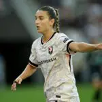 Angel City FC forward Ally Sentnor (17) reacts against Racing Louisville FC during the first half at BMO Stadium.