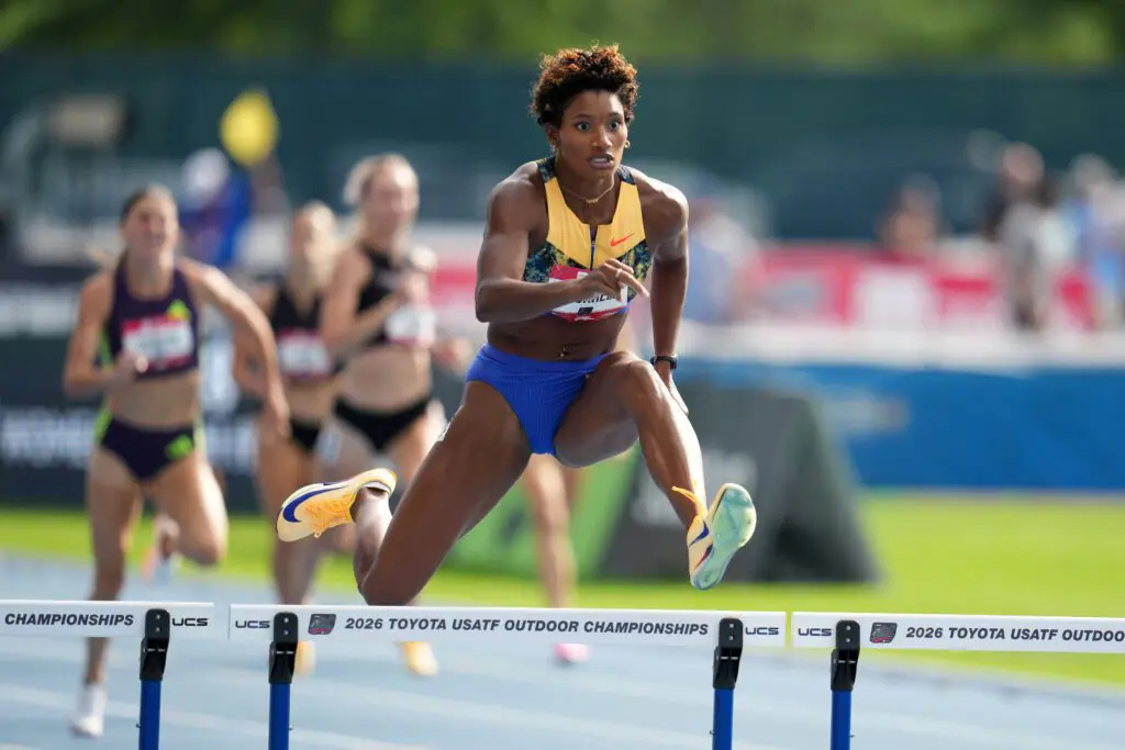 Anna Cockrell wins the women's 400m hurdles in 52.94 during the USATF Championships at Icahn Stadium.