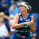Coco Vandeweghe of the United States plays a forehand against Eden Silva of Great Britain in qualifying on Day Two of the Rothesay Classic Birmingham.