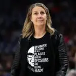 Head coach Cheryl Reeve of the Minnesota Lynx looks on during the first quarter of game one of the first round of the WNBA Playoffs against the Golden State Valkyries at Target Center.