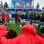 Martin Sjogren, Head Coach of Chicago Stars FC, talks in a huddle after the NWSL match between Chicago Stars FC and Kansas City Current