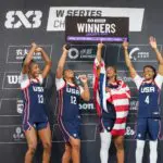 Team the United States celebrate during the awarding ceremony after the final match between Germany and the United States at the FIBA 3x3 Women's Series Chengdu Stop 2026 in Chengdu.