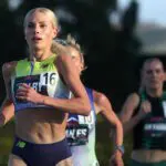 Parker Valby competes in the women's 5,000 meter run during the 2026 LA Track Fest at UCLA's Drake Stadium