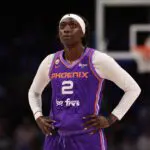 Kahleah Copper #2 of the Phoenix Mercury looks on during the first half against the Dallas Wings at College Park Center.