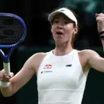 Australia's Maya Joint celebrates beating US player Serena Williams during their women's singles first round tennis match on the second day of the 2026 Wimbledon Championships at The All England Lawn Tennis and Croquet Club in Wimbledon.