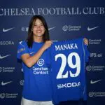 Manaka Matsukubo poses for a photograph as she signs for Chelsea FC Women at Stamford Bridge on July 03, 2026 in London, England.