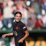 Sophia Wilson #9 of Portland Thorns FC celebrates after scoring the team's fourth goal during the NWSL match between Portland Thorns FC and Racing Louisville FC at Providence Park on July 05, 2026 in Portland, Oregon.