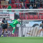 Gotham FC goalkeeper Ann-Katrin Berger (30) can not stop a shot by San Diego Wave FC midfielder KImmi Ascanio (not pictured) during the first half at Sports Illustrated Stadium.