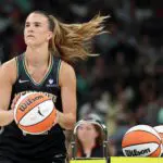 New York Liberty guard Sabrina Ionescu competes in the final round of the three-point contest during the 2025 WNBA All Star Skills Challenge at Gainbridge Fieldhouse.