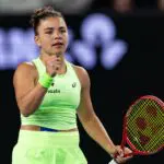 Jasmine Paolini of Italy in action against Magdalena Frech of Poland in the second round of the womens singles at the Australian Open at John Cain Arena in Melbourne Park.