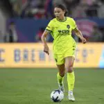 Washington Spirit forward Trinity Rodman (2) brings the ball downfield during the second half against the San Diego Wave FC at Snapdragon Stadium.