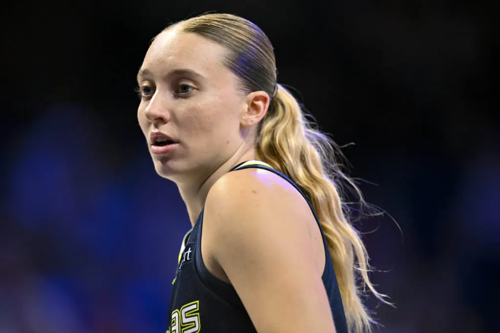Dallas Wings guard Paige Bueckers (5) looks on during the first half at College Park Center.
