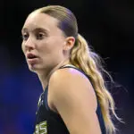 Dallas Wings guard Paige Bueckers (5) looks on during the first half at College Park Center.