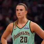 New York Liberty guard Sabrina Ionescu (20) waits for play to resume against the Golden State Valkyries in the second quarter.