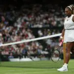 Serena Williams (USA) changes ends during a second set tiebreaker against Maya Joint (AUS) (not pictured) on day two of The Championships Wimbledon 2026.