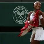 Coco Gauff (USA) reacts after her match against Solana Sierra (ARG) (not pictured) on day three of The Championships Wimbledon 2026 at All England Lawn Tennis and Croquet Club.