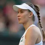 Elena Rybakina of Kazakhstan during her match against Caty McNally of the United States on day four at All England Lawn Tennis and Croquet Club.